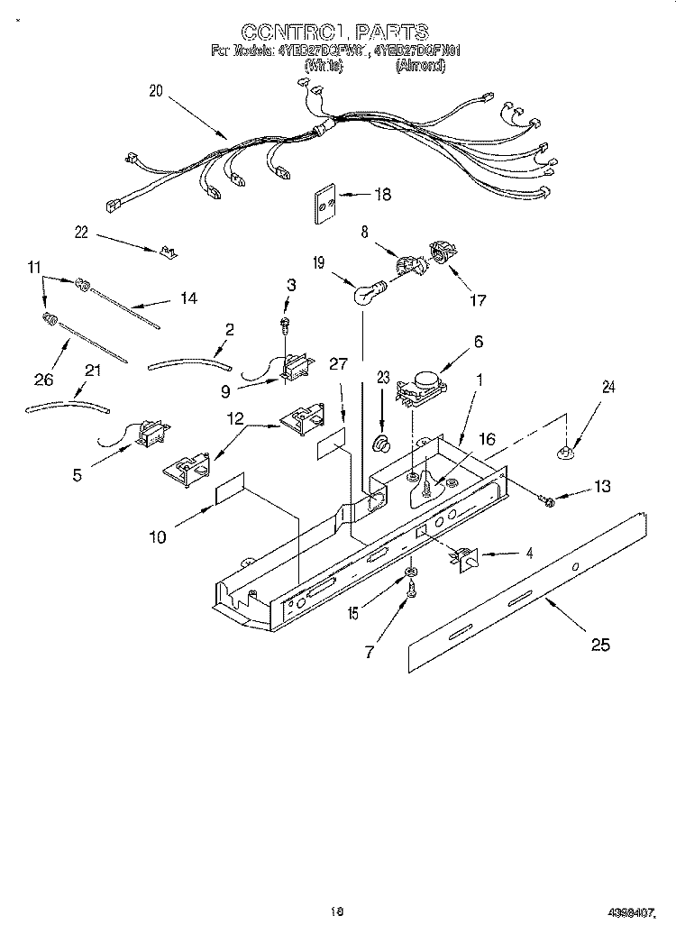 CONTROL Diagram and Parts List for 4YED27DQFN01  Whirlpool Refrigerator