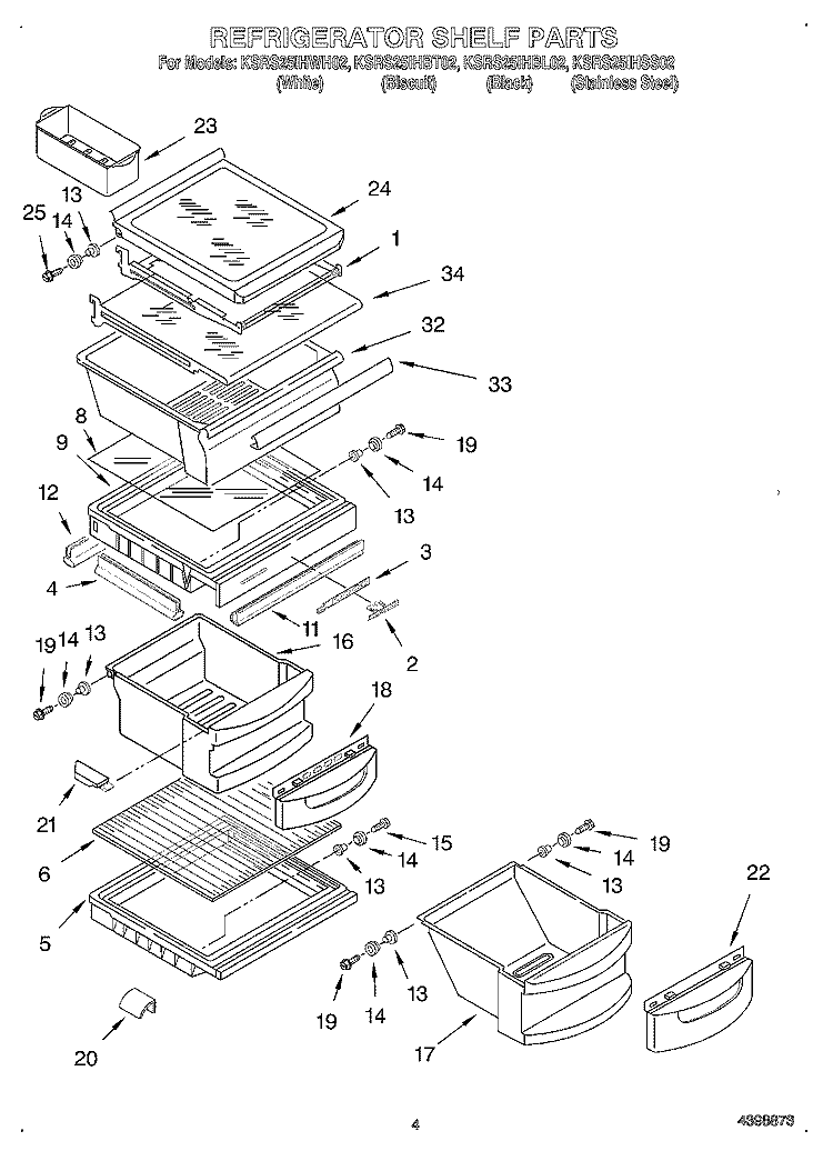 REFRIGERATOR SHELF Diagram and Parts List for KSRS25IHBT02  KitchenAid Refrigerator