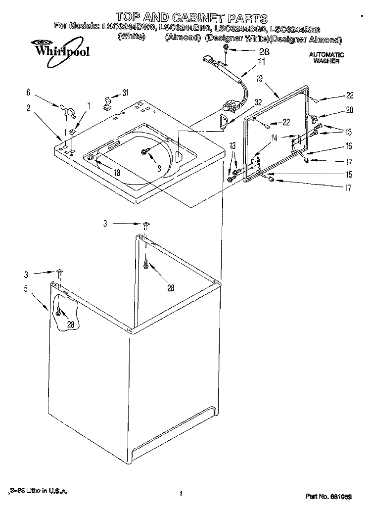 TOP AND CABINET, LIT/OPTIONAL Diagram and Parts List for LSC6244BQ0  Whirlpool Washer