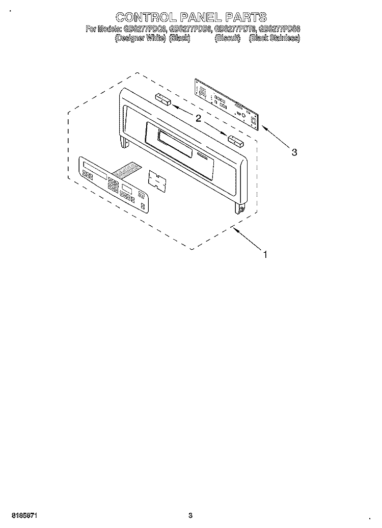 CONTROL PANEL Diagram and Parts List for GBS277PDB6  Whirlpool Wall Oven