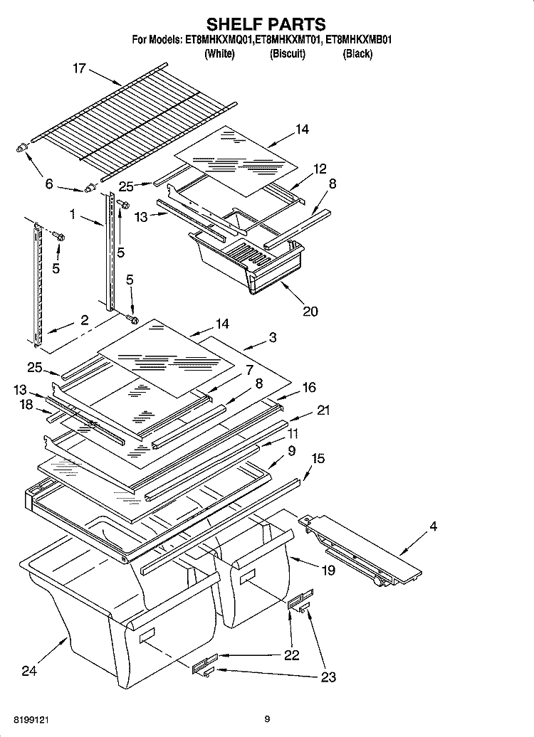 SHELF PARTS, OPTIONAL PARTS Diagram and Parts List for ET8MHKXMB01  Whirlpool Refrigerator