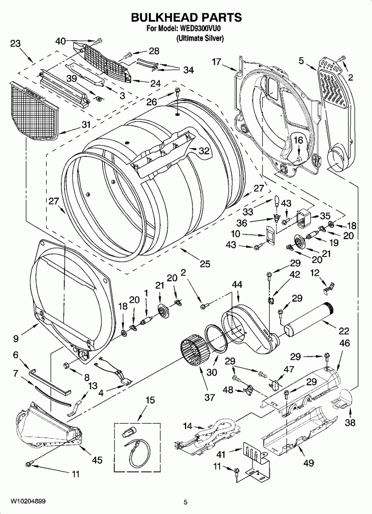 BULKHEAD PARTS Diagram and Parts List for WED9300VU0  Whirlpool Dryer