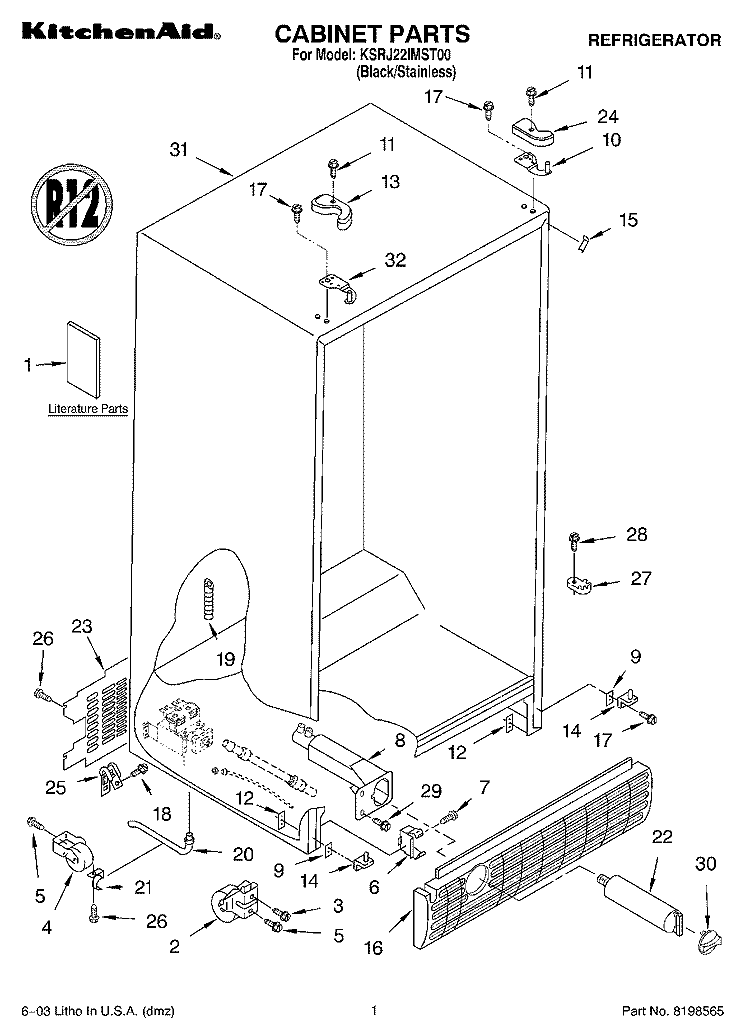 CABINET PARTS Diagram and Parts List for KSRJ22IMST00  KitchenAid Refrigerator