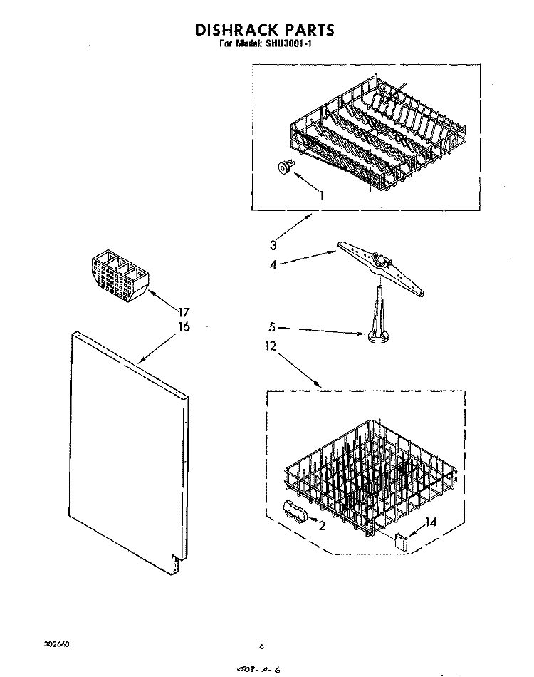 DISHRACK Diagram and Parts List for SHU30011  Whirlpool Dishwasher