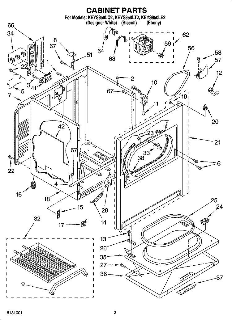 CABINET PARTS Diagram and Parts List for KEYS850LE2  KitchenAid Dryer