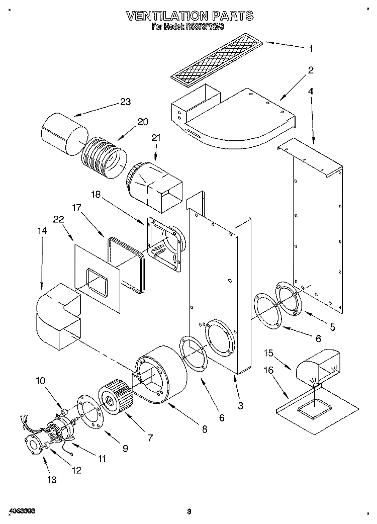 VENTILATION, LITERATURE Diagram and Parts List for RS373PXW3  Whirlpool Range