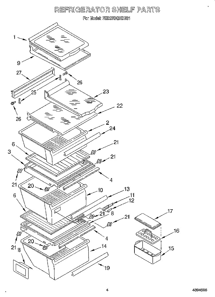 REFRIGERATOR SHELF Diagram and Parts List for 7ED27DQXDN01  Whirlpool Refrigerator