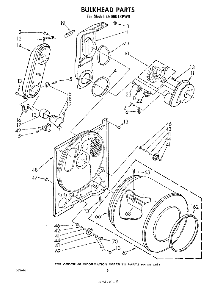 BULKHEAD Diagram and Parts List for LG6601XPW0  Whirlpool Dryer