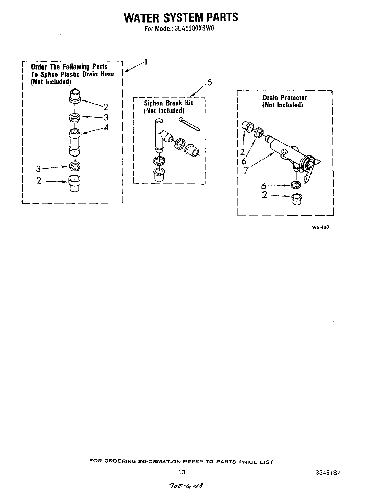 WATER SYSTEM Diagram and Parts List for 3LA5580XSW0  Whirlpool Washer