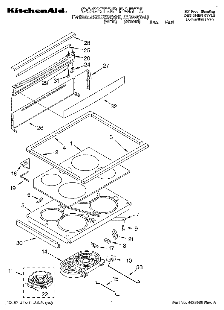 COOKTOP Diagram and Parts List for KERC607EWH2  KitchenAid Range