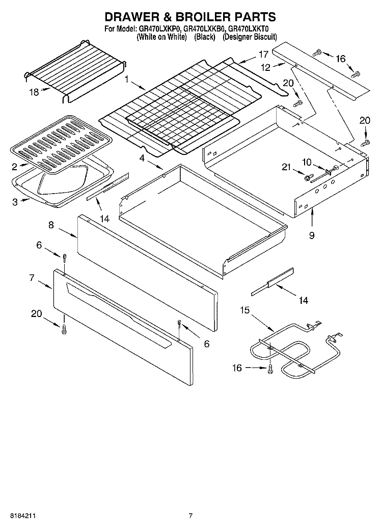DRAWER AND BROILER, OPTIONAL Diagram and Parts List for GR470LXKT0  Whirlpool Range