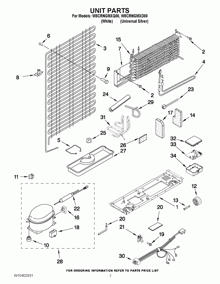 UNIT PARTS Diagram and Parts List for W8CRNGMXD00  Whirlpool Refrigerator