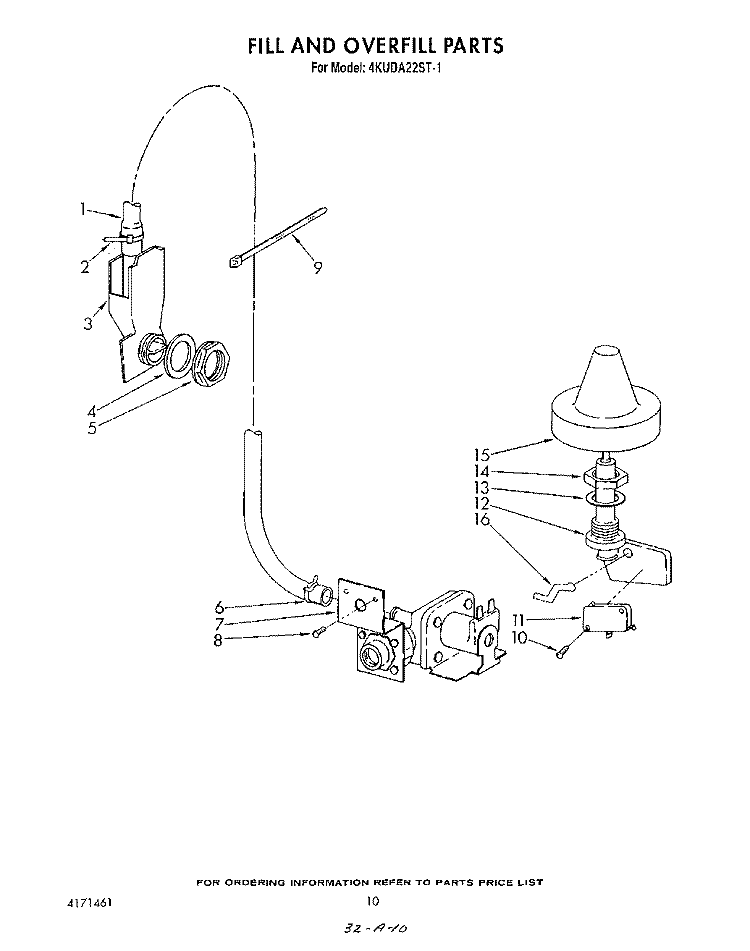 FILL AND OVER FILL Diagram and Parts List for 4KUDA22ST1  KitchenAid Dishwasher