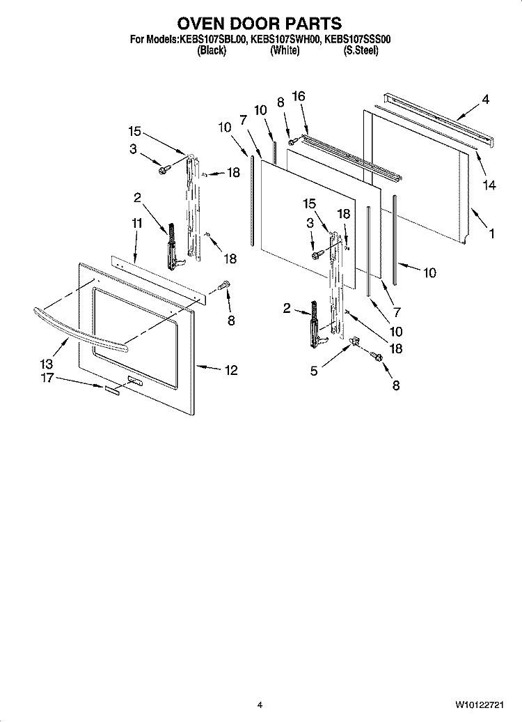 OVEN DOOR PARTS Diagram and Parts List for KEBS107SBL00  KitchenAid Wall Oven