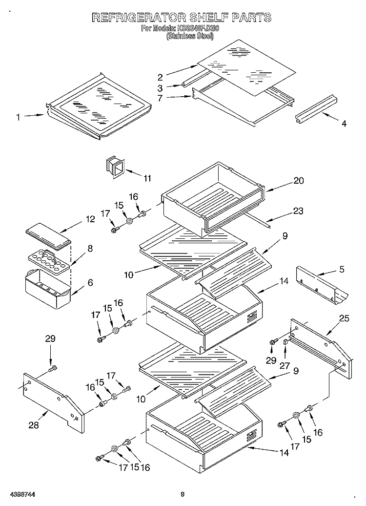 REFRIGERATOR SHELF Diagram and Parts List for KSSS48FJX00  KitchenAid Refrigerator