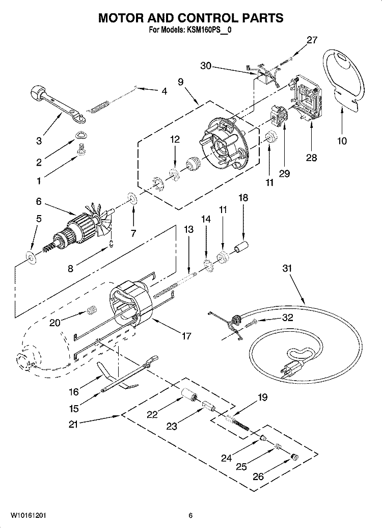 MOTOR AND CONTROL PARTS Diagram and Parts List for KSM160PSMC0  KitchenAid Mixer