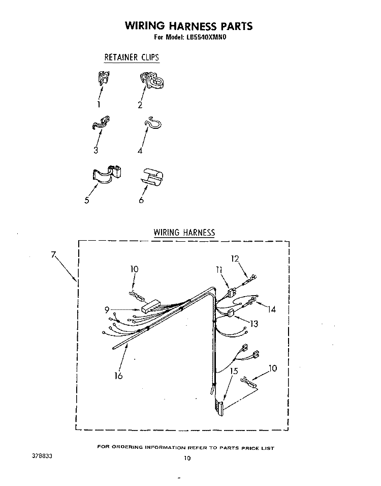 WIRING HARNESS Diagram and Parts List for LB5540XMN0  Whirlpool Washer