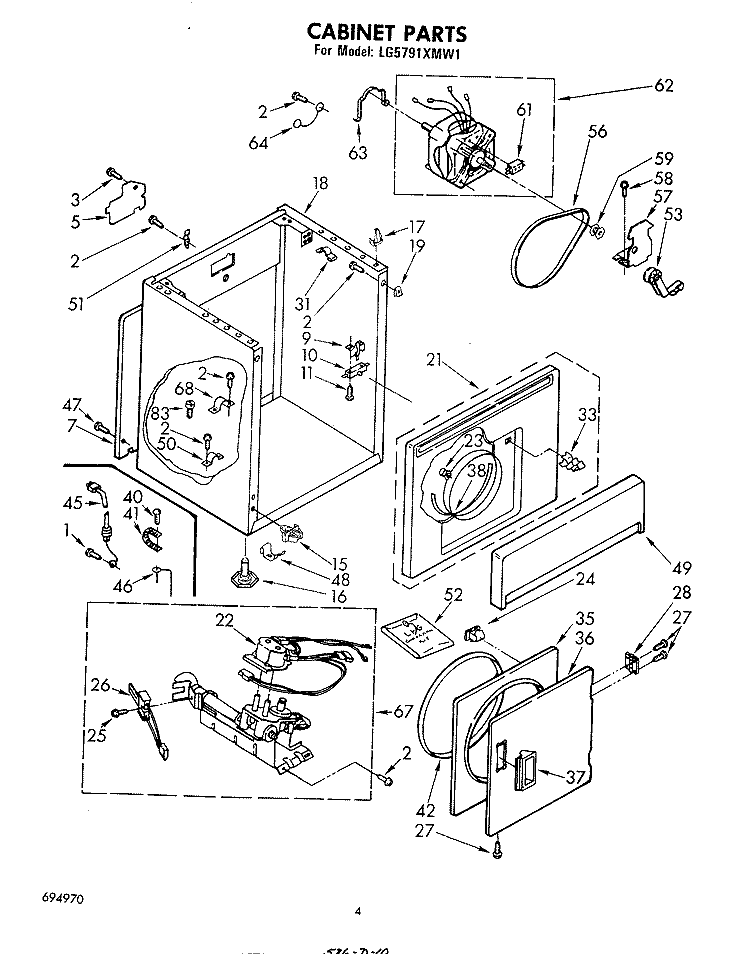 CABINET Diagram and Parts List for LG5791XMW1  Whirlpool Dryer