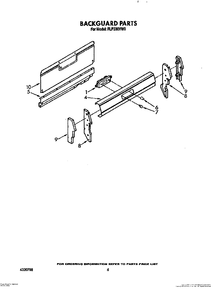 BACKGUARD Diagram and Parts List for FLP330VW0  Roper Range