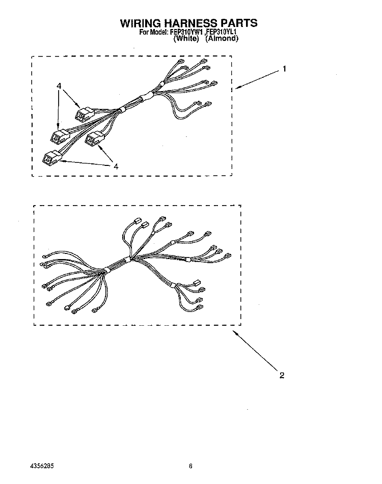 WIRING HARNESS Diagram and Parts List for FEP310YW1  Roper Range