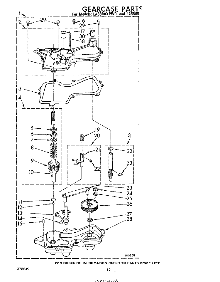 GEARCASE Diagram and Parts List for LA5805XPW0  Whirlpool Washer