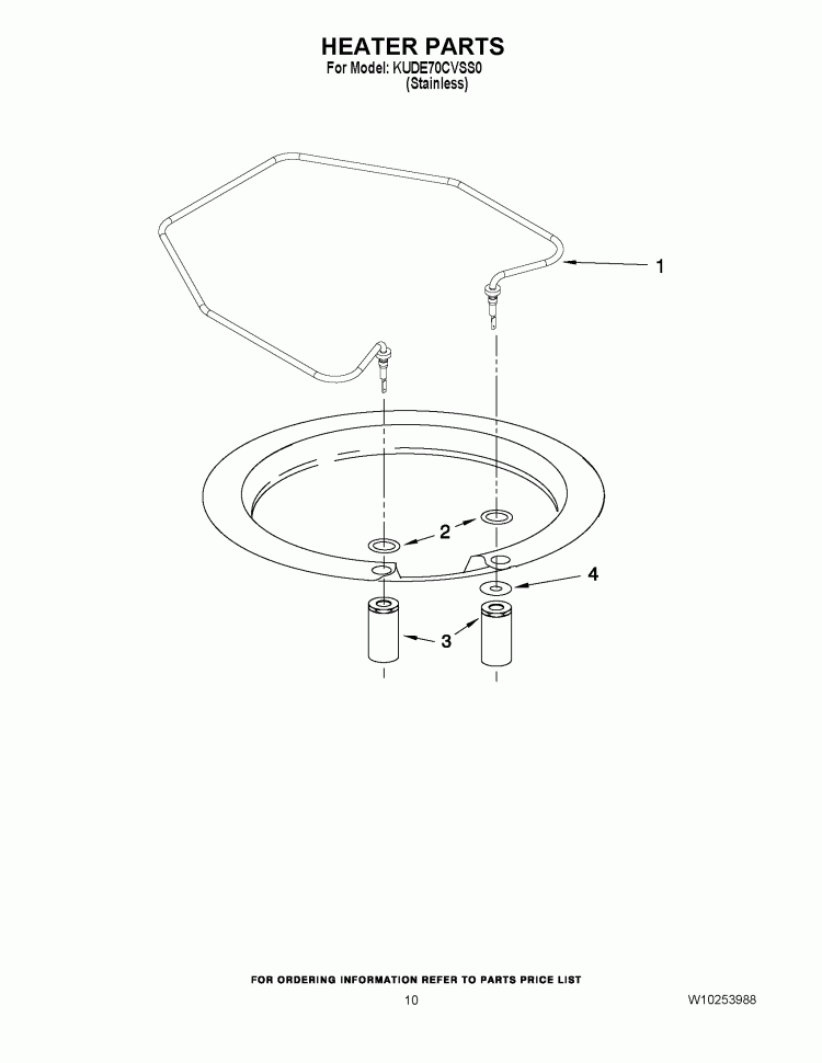 HEATER PARTS Diagram and Parts List for KUDE70CVSS0  KitchenAid Dishwasher