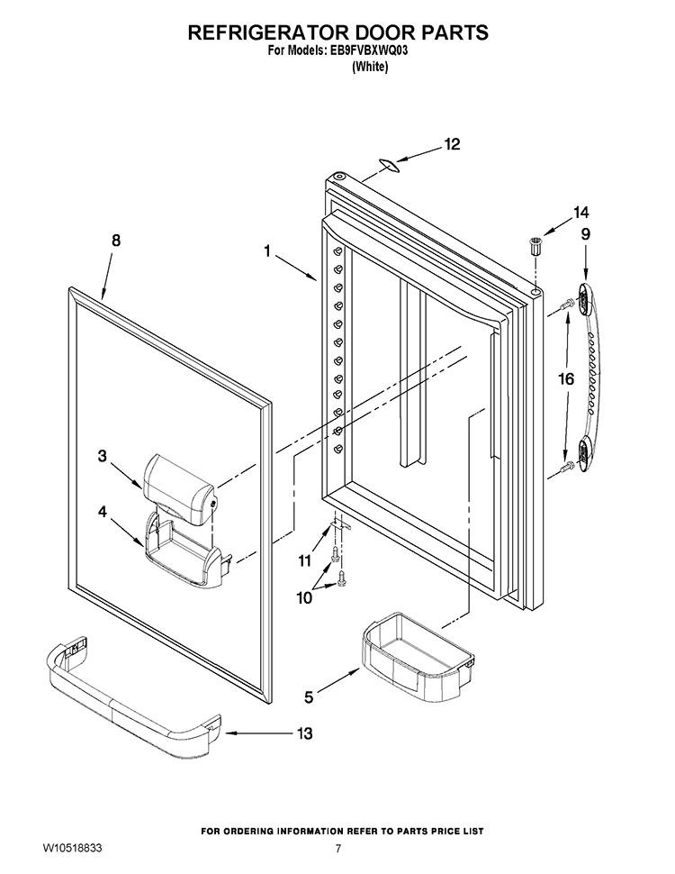 REFRIGERATOR DOOR PARTS Diagram and Parts List for EB9FVBXWQ03  Whirlpool Refrigerator