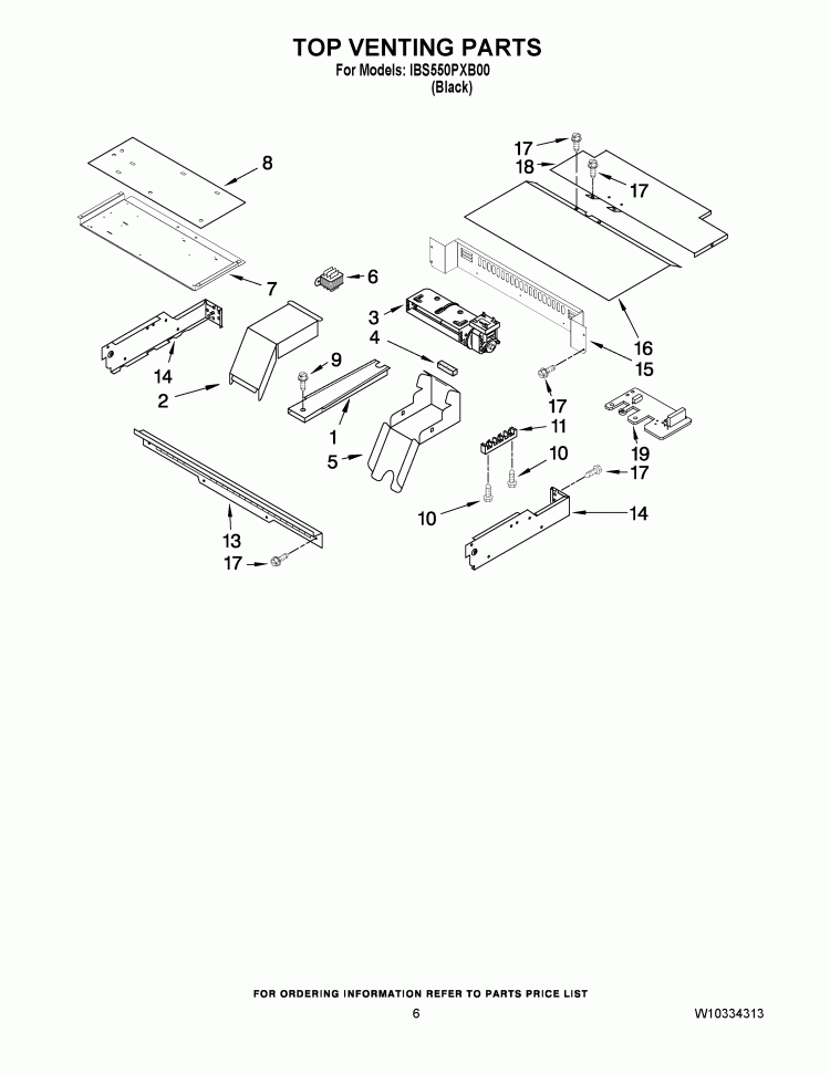 TOP VENTING PARTS Diagram and Parts List for IBS550PXB00  Whirlpool Wall Oven