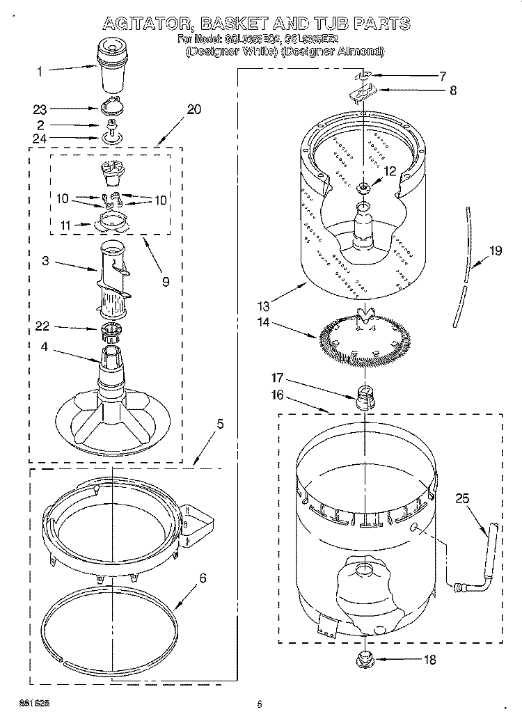 AGITATOR, BASKET AND TUB Diagram and Parts List for GSL9365EQ2  Whirlpool Washer