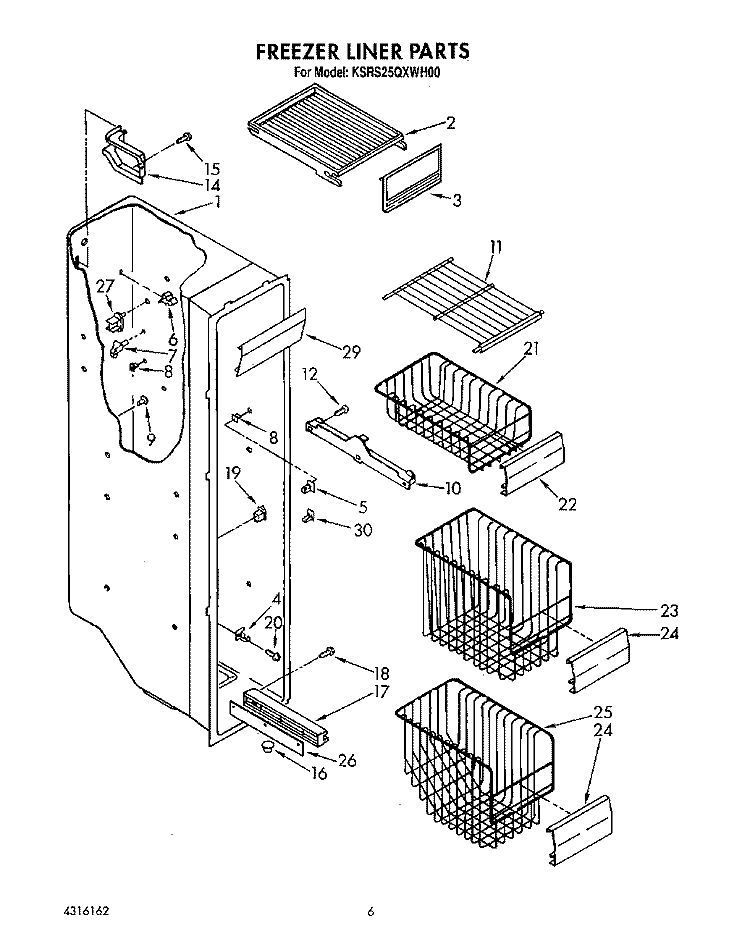 FREEZER LINER Diagram and Parts List for KSRS25QXAL00  KitchenAid Refrigerator