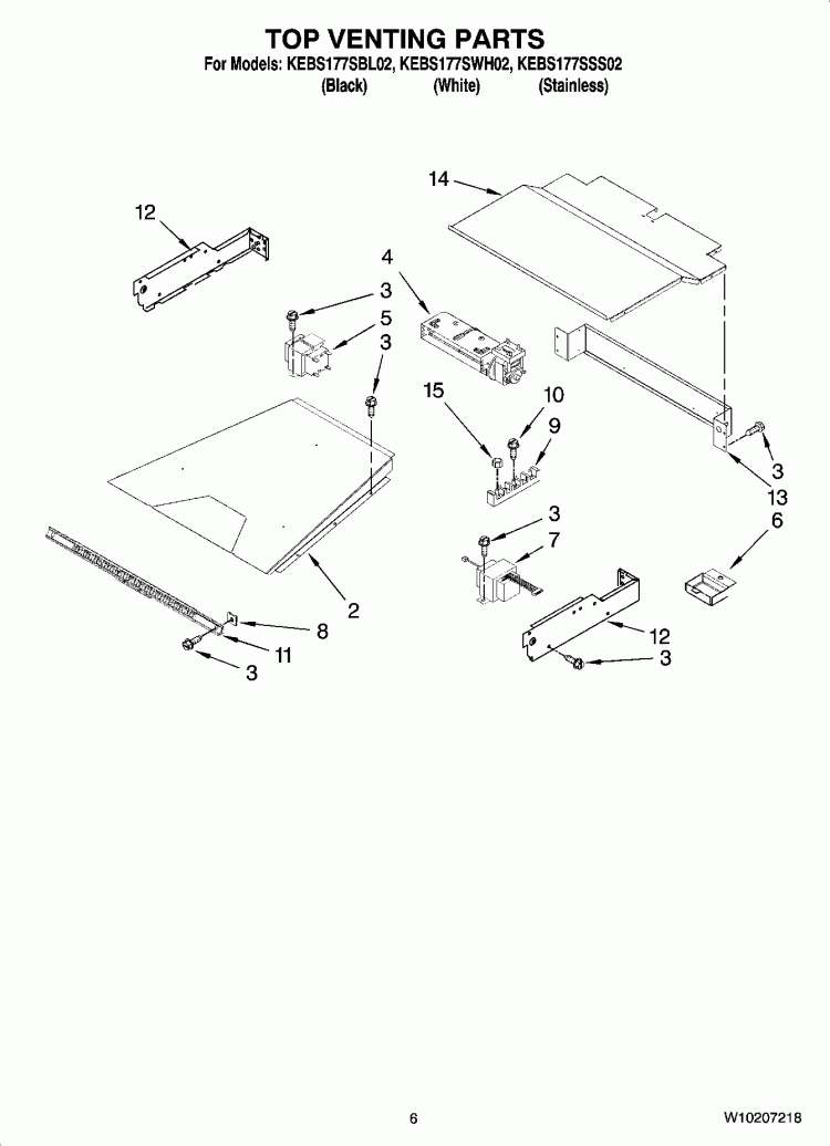 TOP VENTING PARTS, OPTIONAL PARTS (NOT INCLUDED) Diagram and Parts List for KEBS177SWH02  KitchenAid Wall Oven