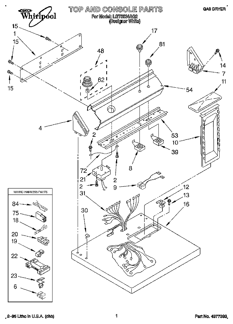 TOP AND CONSOLE, LIT/OPTIONAL Diagram and Parts List for LGT6634AQ2  Whirlpool Dryer