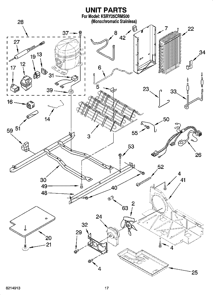 UNIT PARTS Diagram and Parts List for KSRY25CRMS00  KitchenAid Refrigerator