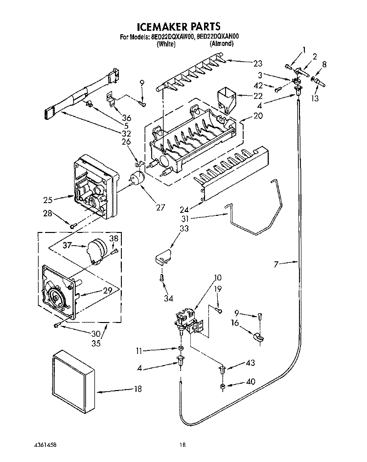 ICEMAKER Diagram and Parts List for 8ED22DQXAN00  Whirlpool Refrigerator
