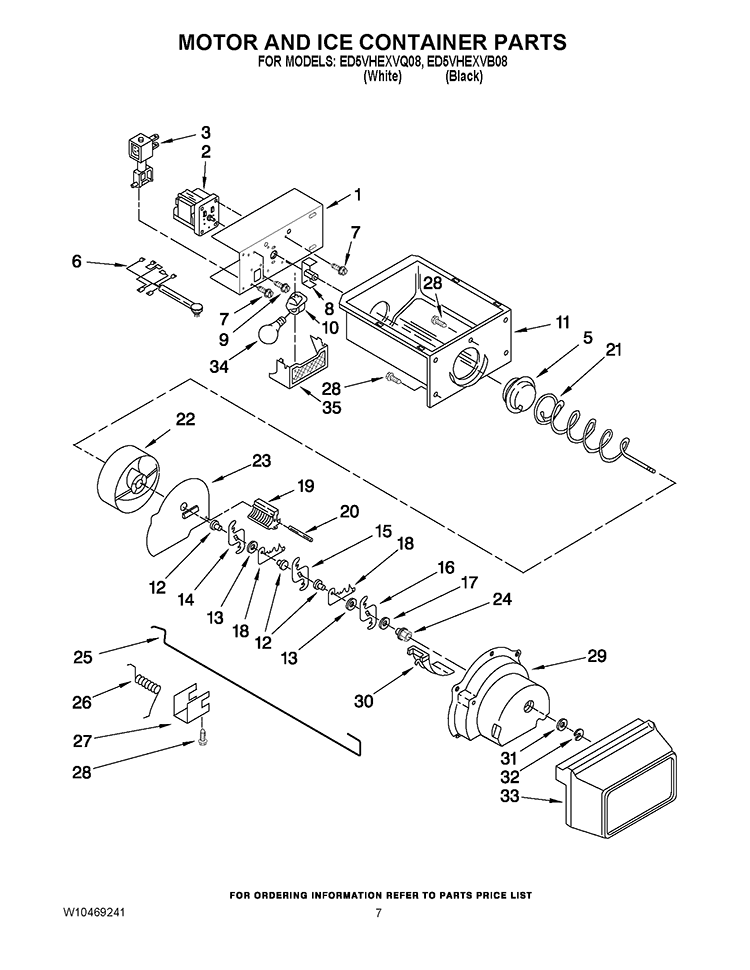 MOTOR AND ICE CONTAINER PARTS Diagram and Parts List for ED5VHEXVB08  Whirlpool Refrigerator