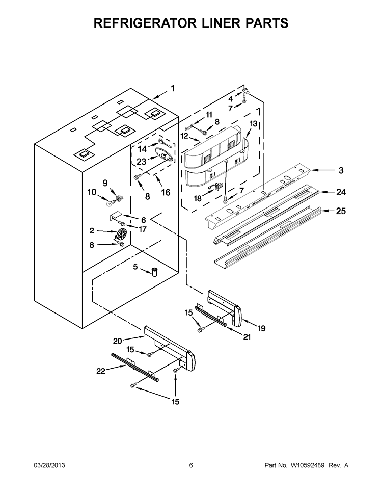 REFRIGERATOR LINER PARTS Diagram and Parts List for KBRC36FTS07  KitchenAid Refrigerator