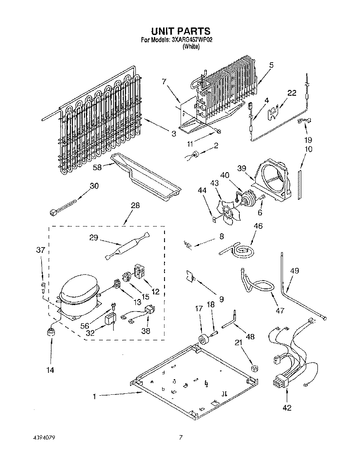 UNIT Diagram and Parts List for 3XARG457WP02  Whirlpool Refrigerator