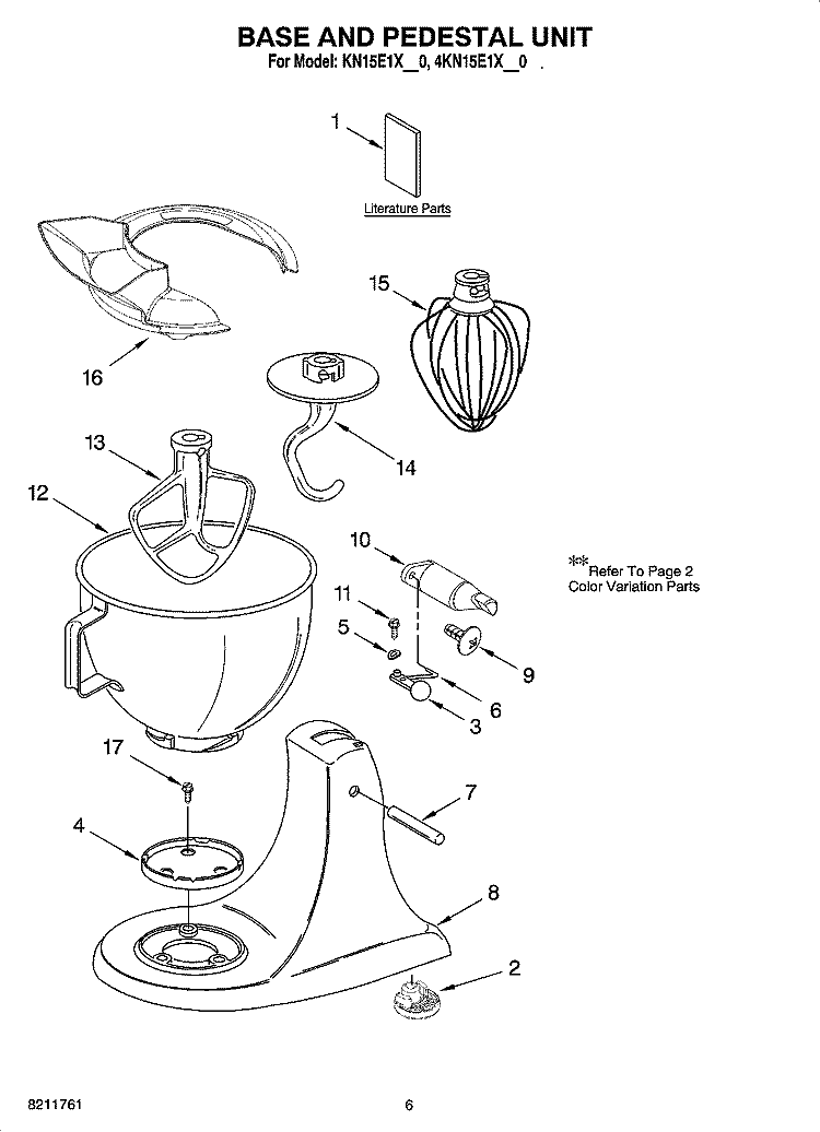 BASE AND PEDESTAL UNIT, OPTIONAL PARTS Diagram and Parts List for 4KN15E1XJB0  KitchenAid Mixer