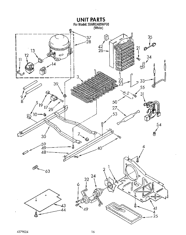 UNIT Diagram and Parts List for 3XARG485WP00  Whirlpool Refrigerator