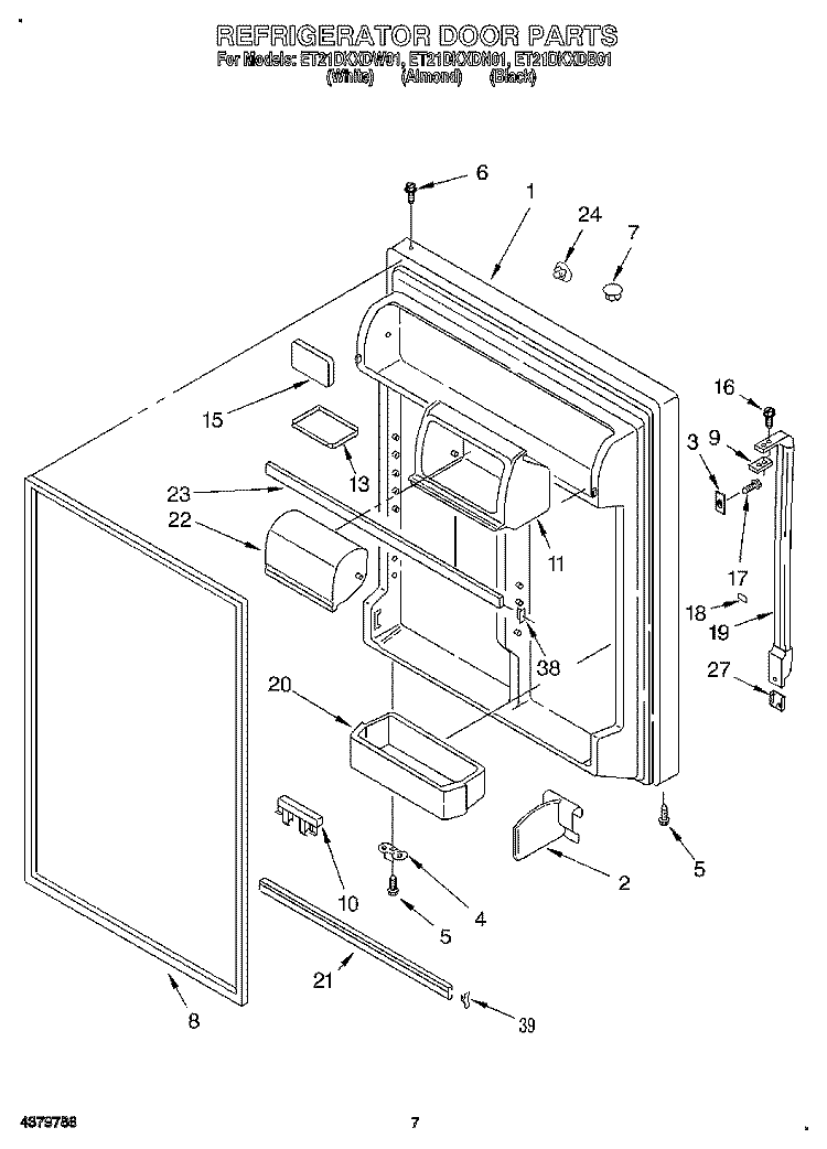 REFRIGERATOR DOOR Diagram and Parts List for ET21DKXDW01  Whirlpool Refrigerator