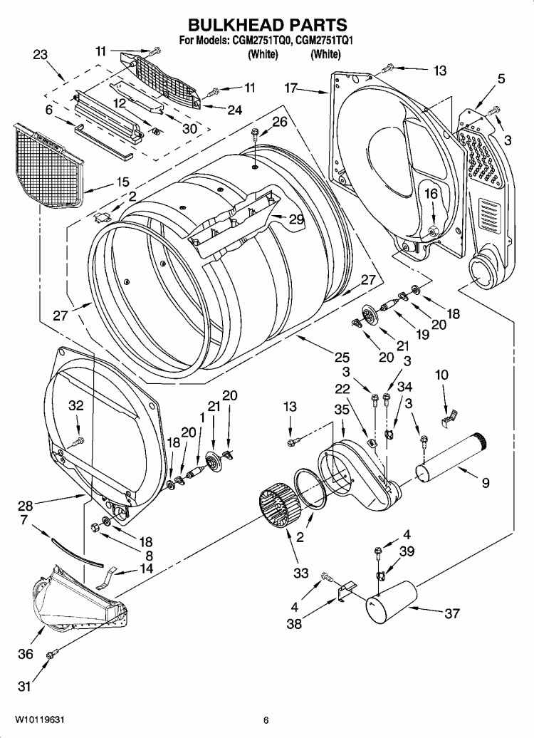 BULKHEAD PARTS Diagram and Parts List for CGM2751TQ1  Whirlpool Dryer