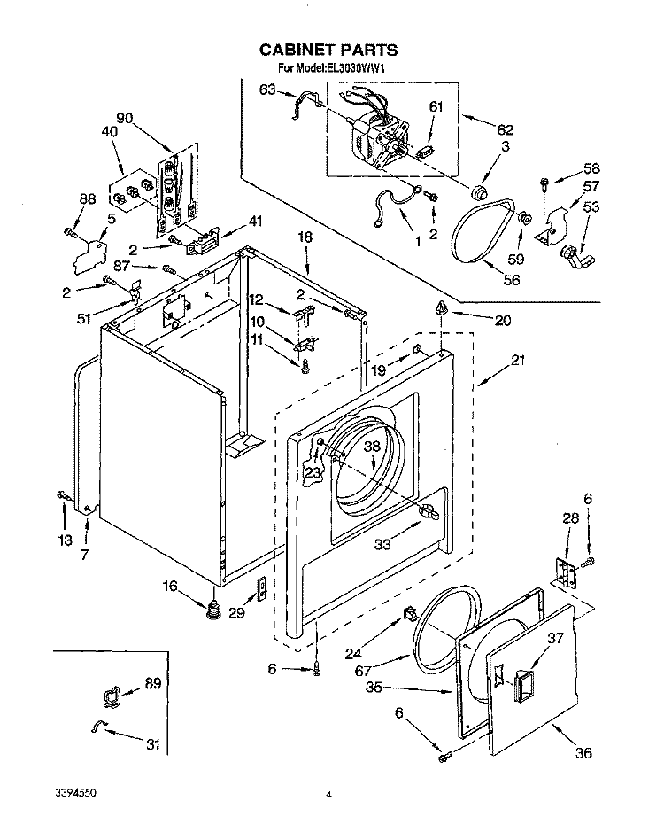 SECTION Diagram and Parts List for EL3030WW1  Roper Dryer