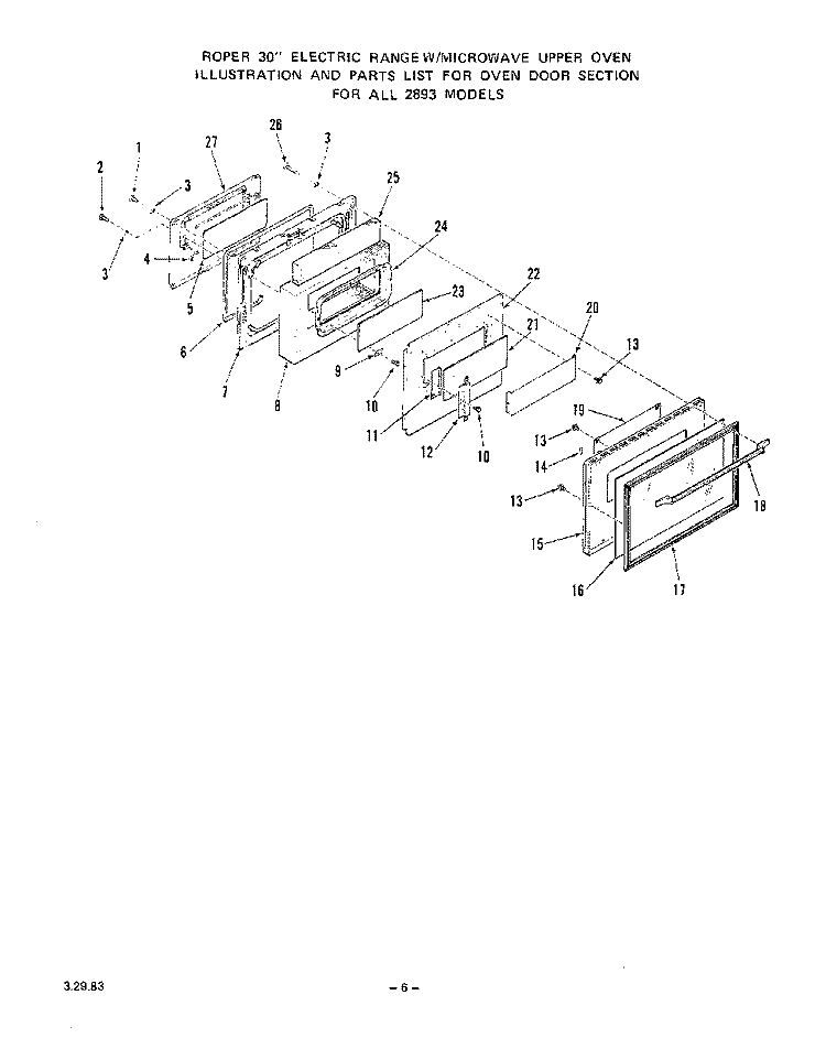 UPPER OVEN PEDESTAL Diagram and Parts List for 2893W0A  Roper Range