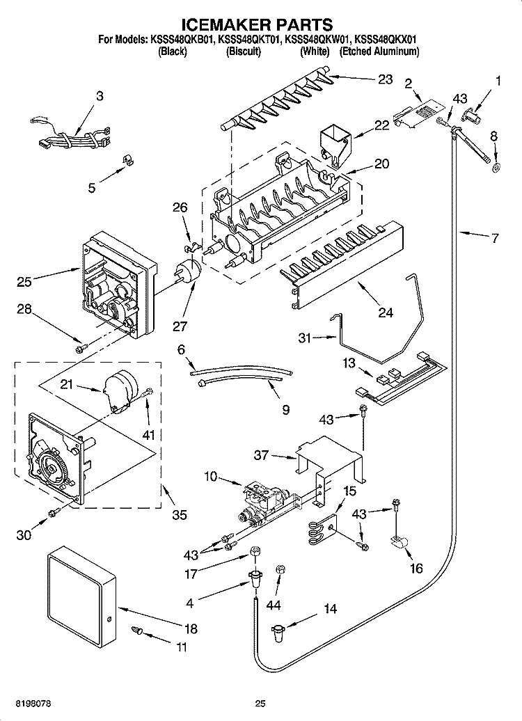ICEMAKER PARTS Diagram and Parts List for KSSS48QKB01  KitchenAid Refrigerator