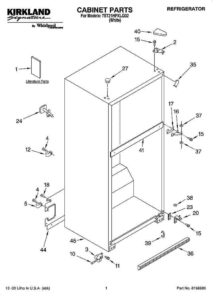 CABINET PARTS Diagram and Parts List for 7ST21HPXLQ02  Whirlpool Refrigerator