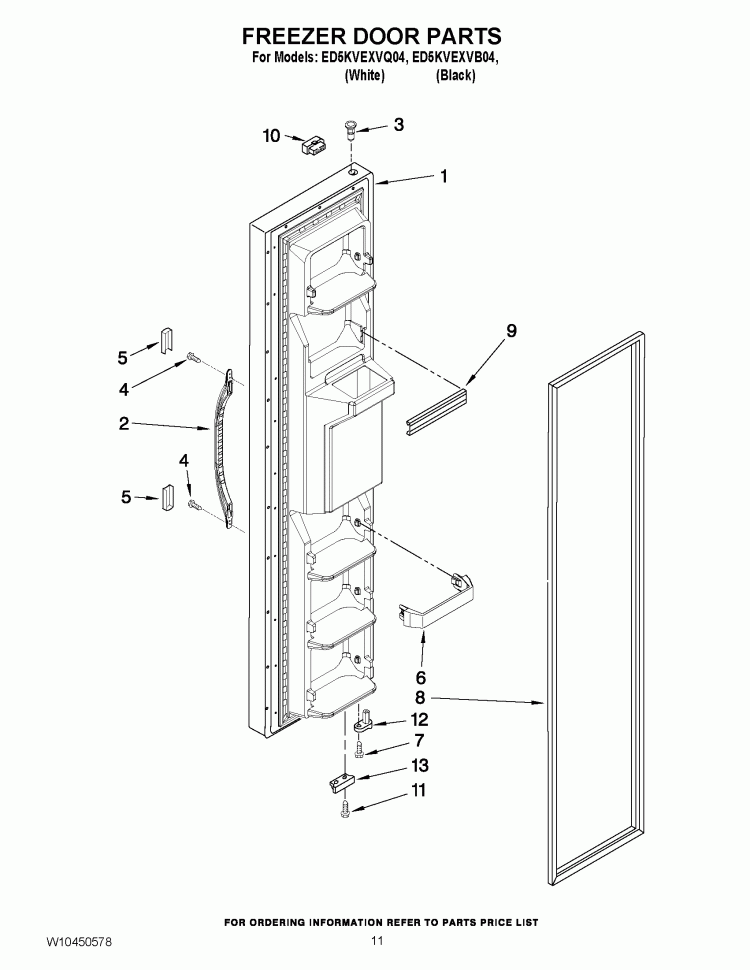 FREEZER DOOR PARTS Diagram and Parts List for ED5KVEXVQ04  Whirlpool Refrigerator