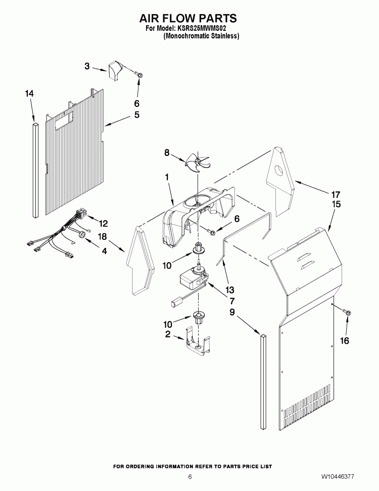 AIR FLOW PARTS Diagram and Parts List for KSRS25MWMS02  KitchenAid Refrigerator