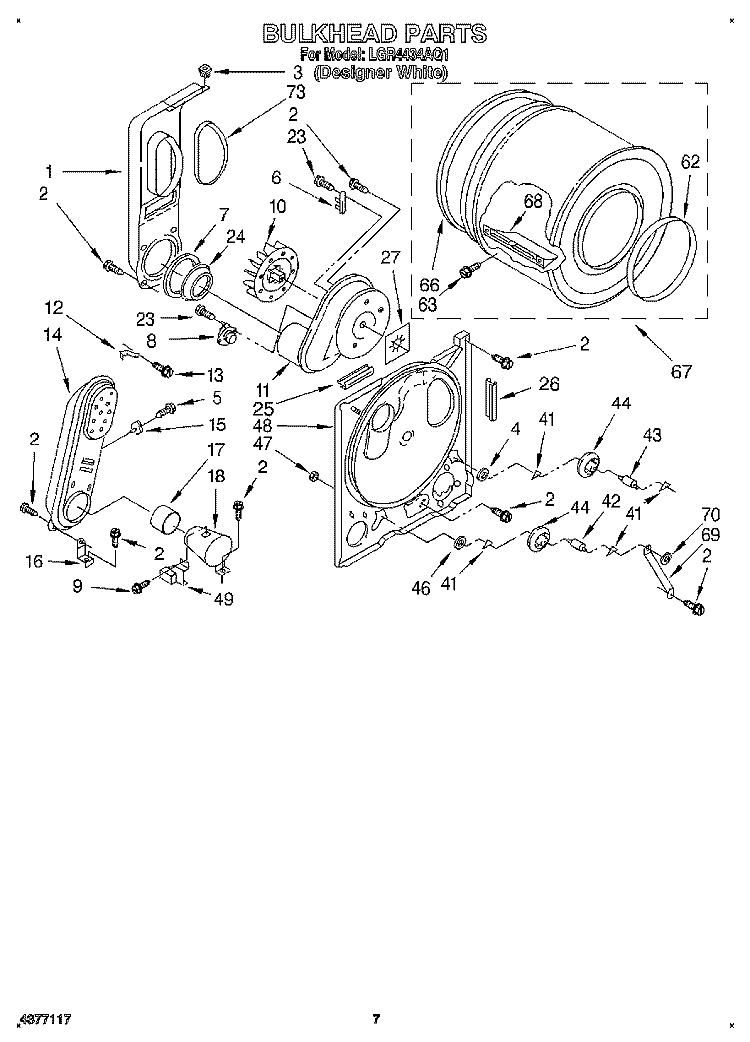 BULKHEAD Diagram and Parts List for LGR4434AQ1  Whirlpool Dryer