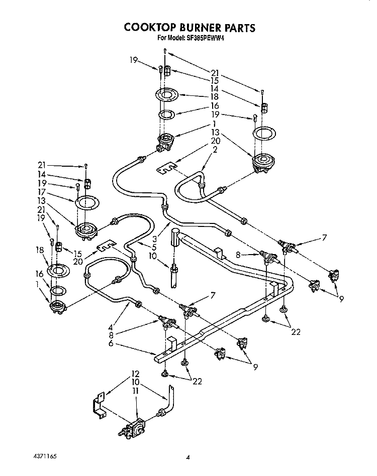 COOKTOP BURNER Diagram and Parts List for SF385PEWN4  Whirlpool Range
