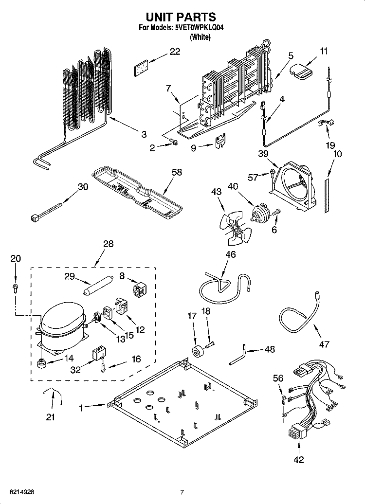 UNIT PARTS Diagram and Parts List for 5VET0WPKLQ04  Whirlpool Refrigerator